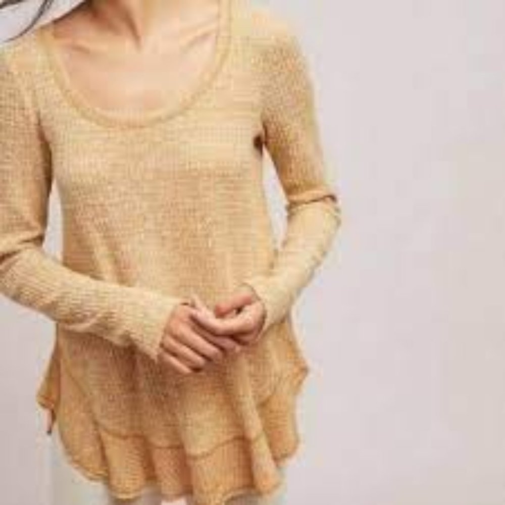 Anthro Saturday Sunday Ruffled Waffle Knit Thermal S/M